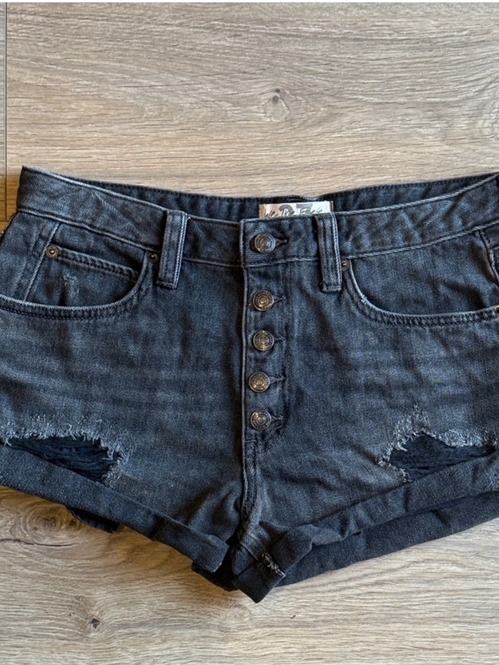 FREE PEOPLE Black Button-Fly Denim Shorts Size 27
